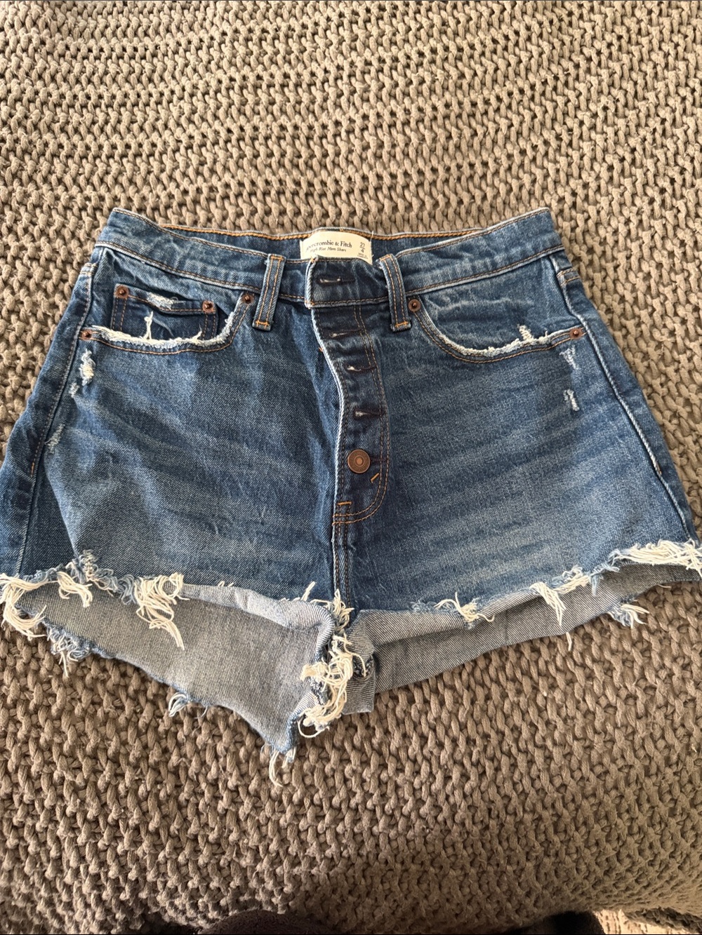 Abercrombie & Fitch Distressed Medium Blue Denim Shorts